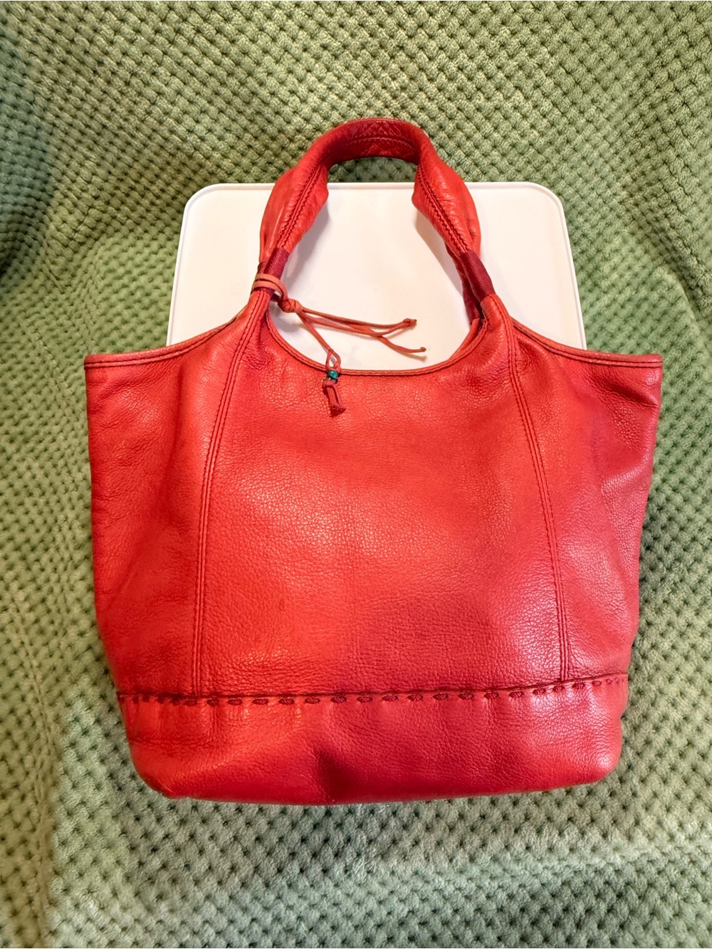 The Sak Coral Red Leather shoulder bag with Decorative Tie
